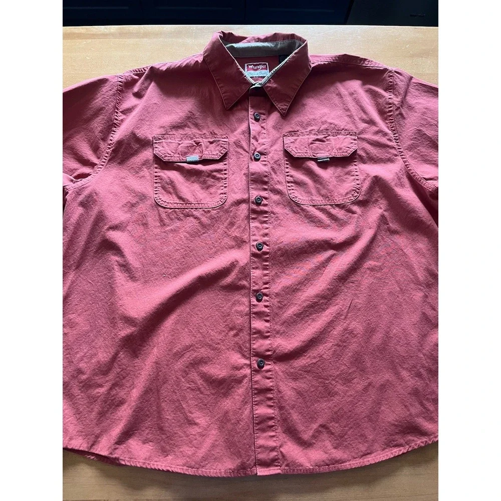 Wrangler‎ Men's 100% Cotton Short Sleeve Button-Up Work Shirt Sz XXL Pockets